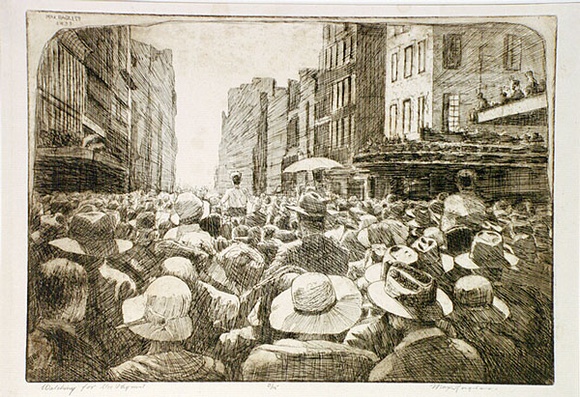 Artist: Ragless, Max. | Title: Watching for the pageant | Date: 1933 | Technique: drypoint, printed in brown ink, from one plate | Copyright: © Max Ragless