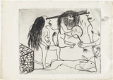 Artist: BOYD, Arthur | Title: Nude figures with lion (lion tamer). | Date: (1968-69) | Technique: drypoint, printed in black ink, from one plate | Copyright: Reproduced with permission of Bundanon Trust