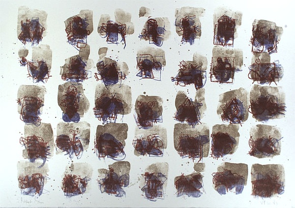 Artist: b'Grieve, Robert.' | Title: b'not titled [patches of blue, red and brown]' | Date: 1983 | Technique: b'lithograph, printed in colour, from multiple stones'
