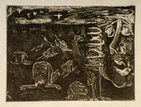 Artist: Barwell, Jennifer. | Title: (The watchful eye). | Date: c.1954 | Technique: sugar aquatint, printed in brown ink from one  plate