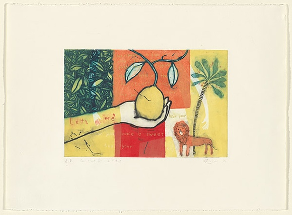 Artist: b'Piscioneri, Simona.' | Title: b'One fruit for the picking' | Date: 1995 | Technique: b'etching, drypoint and aquatint, printed in colour'