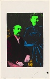 Artist: b'Traill, Cathy.' | Title: b'(Seated man; standing woman)' | Date: (1978-80) | Technique: b'screenprint, printed in colour, from seven stencils'