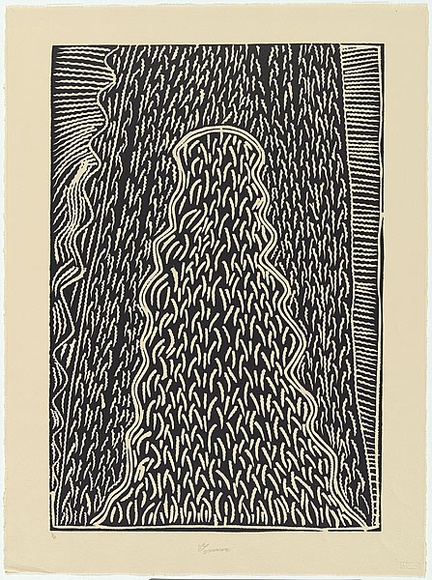 Artist: b'NGARRAIJA, Tommy May' | Title: b'Pulkarrju' | Date: 1996 | Technique: b'linocut, printed in black ink, from one block'