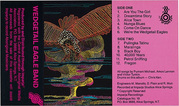 Artist: b'REDBACK GRAPHIX' | Title: b'Cassette cover: Wedgetail Eagle Band' | Date: 1980-94 | Technique: b'offset-lithograph, printed in four colour'