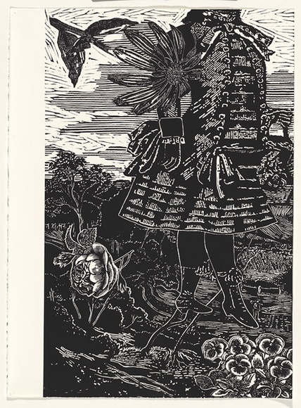 Title: bView of Geelong toward great, great grandmother Stinton's garden - Panel 1 | Date: 2007 | Technique: b'linocut, printed in black ink, from one block'