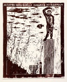 Artist: MACKELL, Kim | Title: Aldermen bring gorilla bonanza to Doletown | Date: 1988 | Technique: woodcut