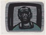 Artist: b'Counihan, Noel.' | Title: b'An American artist.' | Date: 1962 | Technique: b'linocut, printed in colour, from three blocks in lilac, black and green ink'