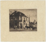Artist: LINDSAY, Lionel | Title: Old Burwood Hotel, Kent Street. | Date: 1923 | Technique: etching and aquatint, printed in brown ink with plate-tone, from one plate | Copyright: Courtesy of the National Library of Australia