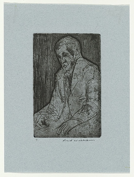 Artist: b'WILLIAMS, Fred' | Title: b'Merchant seaman. Number 1' | Date: 1955-56 | Technique: b'etching, deep etching, aquatint, engraving and flat biting, printed in black ink,  from one copper plate' | Copyright: b'\xc2\xa9 Fred Williams Estate'