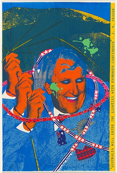 Artist: b'Lane, Leonie.' | Title: b'Australia will enter the eighties with enormous confidence.' | Date: 1980 | Technique: b'screenprint, printed in colour, from seven stencils' | Copyright: b'\xc2\xa9 Leonie Lane'