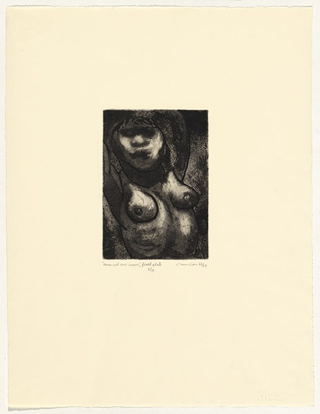 Artist: b'Counihan, Noel.' | Title: b'Woman with arms raised.' | Date: 1968-83 | Technique: b'etching and aquatint, printed in black ink, from one plate'