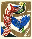 Artist: b'Brash, Barbara.' | Title: b'Red-plumed and blue Birds of Paradise.' | Date: 1965 | Technique: b'screenprint, printed in colour, from eight stencils'
