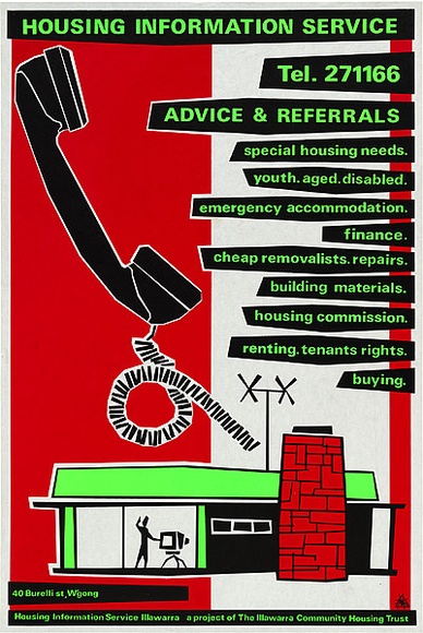 Artist: b'Cullen, Gregor.' | Title: b'Housing Information Service.' | Date: 1983 | Technique: b'screenprint, printed in colour, from three stencils' | Copyright: b'\xc2\xa9 Michael Callaghan'