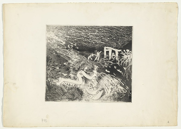 Artist: b'BOYD, Arthur' | Title: b'The women defend themselves?.' | Date: (1970) | Technique: b'etching and aquatint, printed in black ink, from one plate' | Copyright: b'Reproduced with permission of Bundanon Trust'