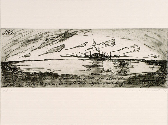 Artist: b'Martin, Mandy.' | Title: b'not titled.[Landscape].' | Date: 1992 | Technique: b'etching and aquatint, printed in black ink, from one  plate' | Copyright: b'\xc2\xa9 Mandy Martin. Licensed by VISCOPY, Australia'