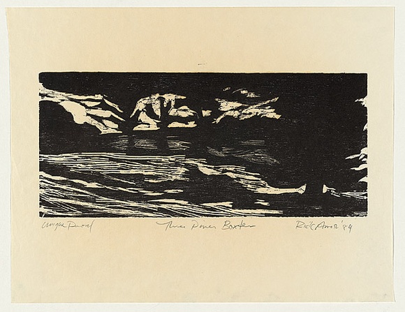 Artist: b'AMOR, Rick' | Title: b'The pines Baxter.' | Date: 1984 | Technique: b'woodcut, printed in black ink, from one block'