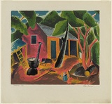 Artist: Sumner, Alan. | Title: Gardener's shed | Date: c.1947 | Technique: screenprint, printed in colour, from 14 stencils
