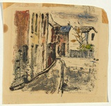 Artist: b'Lawrence, George.' | Title: b'Street scene' | Date: 1950s | Technique: b'monotype, printed in colour, from one plate'