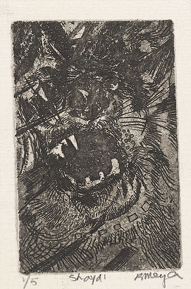 Artist: b'MEYER, Bill' | Title: b'Shayd.' | Date: 1968 | Technique: b'etching and aquatint, printed in black ink, from one copper plate' | Copyright: b'\xc2\xa9 Bill Meyer'