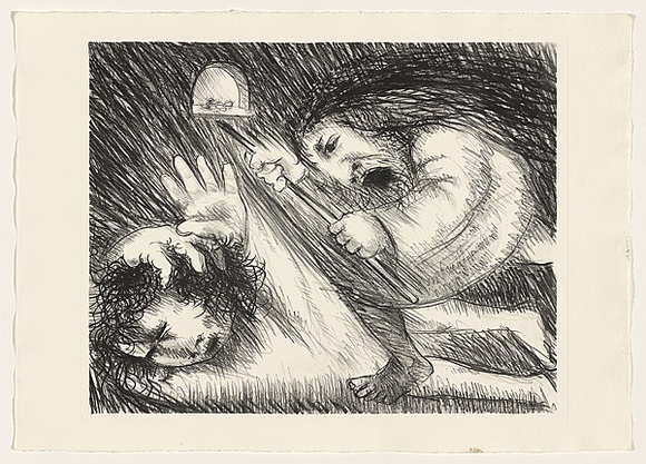 Artist: b'BOYD, Arthur' | Title: b'St Francis being beaten by his father.' | Date: (1965) | Technique: b'lithograph, printed in black ink, from one plate' | Copyright: b'This work appears on screen courtesy of Bundanon Trust'