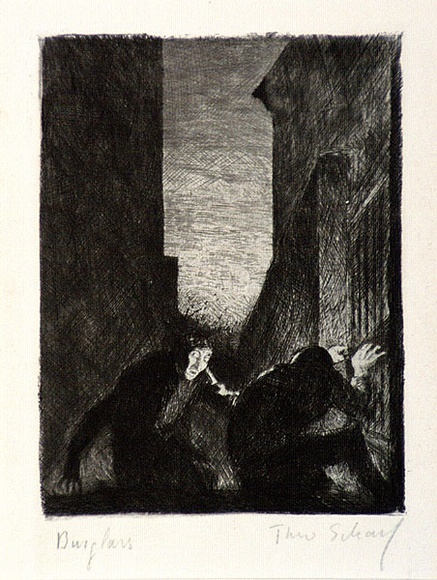 Artist: b'Scharf, Theo.' | Title: b'Burglars' | Date: c.1922 | Technique: b'etching and drypoint, printed in black ink, from one plate' | Copyright: b'\xc2\xa9 The Estate of Theo Scharf.'