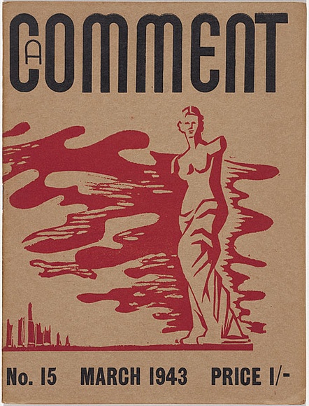 Artist: b'Millere, Robert.' | Title: b'A Comment - no.15, March 1943 .' | Date: 1943 | Technique: b'linocut, printed in red ink, from one block; letterpress text'