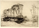 Artist: LONG, Sydney | Title: The bridge, Avoca | Date: 1926 | Technique: line-etching and drypoint, printed in brown ink with plate tone, from one zinc plate | Copyright: Reproduced with the kind permission of the Ophthalmic Research Institute of Australia