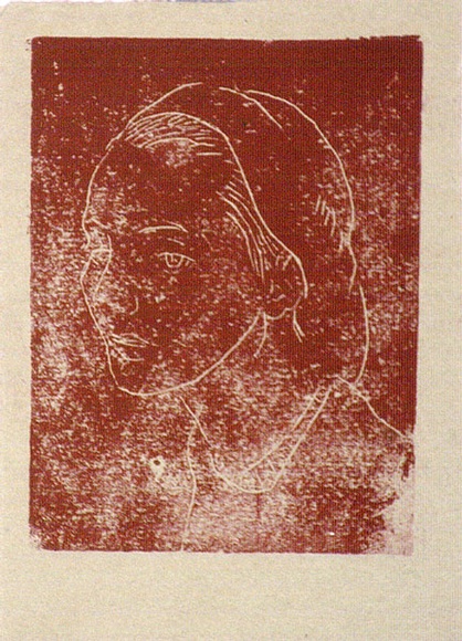 Artist: b'Bell, George..' | Title: b(Woman's head) [recto; verso]. | Technique: b'linocut, printed in black ink, from one block'