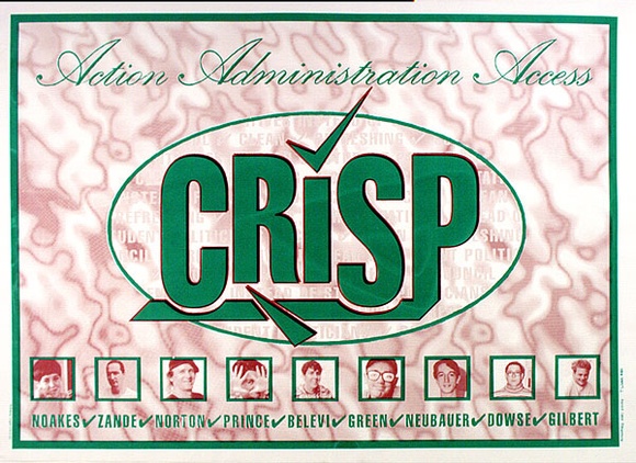 Artist: ACCESS 11 | Title: Action Administration Access CRISP. | Date: 1992, September | Technique: screenprint, printed in brown and green ink, from two stencils