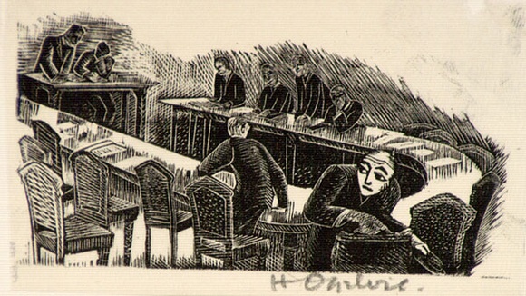 Artist: OGILVIE, Helen | Title: At six o'clock | Date: (1953) | Technique: wood-engraving, printed in black ink, from one block