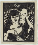 Artist: b'Gibbons, Gladys.' | Title: b'(Lovers).' | Date: c.1929 | Technique: b'linocut, printed in black ink, from one block'