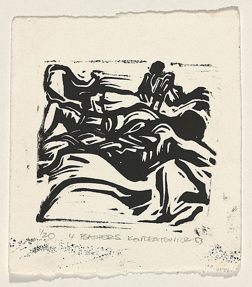 Title: b'4 bathers' | Date: 1983 | Technique: b'linocut, printed in black ink, from one block'