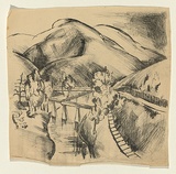 Title: not titled [country scene with bridge] | Technique: lithograph, printed in black ink, from one stone