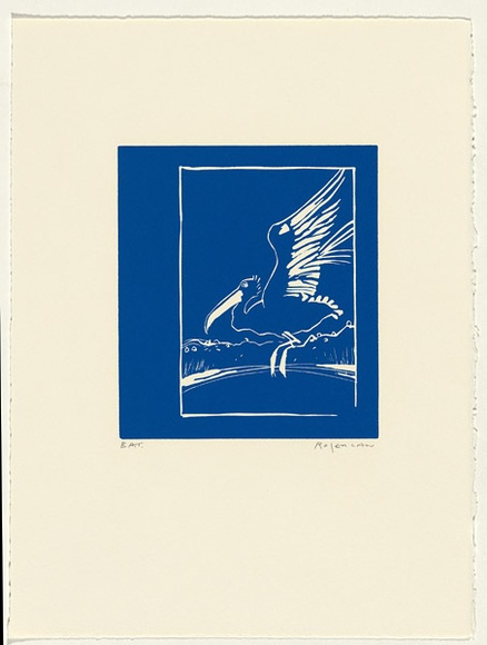 Artist: b'Law, Roger.' | Title: b'Not titled [pelican].' | Date: 2002 | Technique: b'linocut, printed in blue ink, from one block'