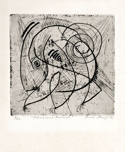 Artist: b'Sharp, James.' | Title: b'Ferocious animal' | Date: 1965 | Technique: b'etching and foul biting, printed in black ink, from one plate' | Copyright: b'\xc2\xa9 Estate of James Sharp'