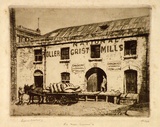 Artist: b'LINDSAY, Lionel' | Title: b'Old mill, Sussex Street' | Date: c.1912 | Technique: b'etching and aquatint, printed in brown ink with plate-tone, from one plate' | Copyright: b'Courtesy of the National Library of Australia'