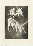 Artist: b'BOYD, Arthur' | Title: b'Death of the Unicorn.' | Date: 1973-74 | Technique: b'aquatint, printed in black ink, from one plate' | Copyright: b'Reproduced with permission of Bundanon Trust'