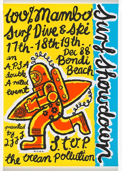 Artist: b'Mambo.' | Title: b'Surf showdown' | Date: c.1985 | Technique: b'offset-lithograph, printed in colour, from multiple plates'