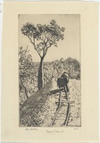 Artist: b'LINDSAY, Lionel' | Title: b'Trucking at the White Hope, Cracow, Queensland' | Date: 1932 | Technique: b'etching, printed in black ink, from one plate' | Copyright: b'Courtesy of the National Library of Australia'