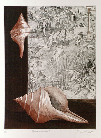 Artist: b'GRIFFITH, Pamela' | Title: b'Syrinx and Pan' | Technique: b'etching, printed in colour, from multiple plates' | Copyright: b'\xc2\xa9 Pamela Griffith'