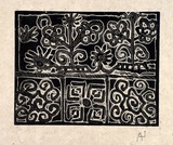 Artist: b'Wahdu Saietow.' | Title: b'Spirit design and farmed flowers' | Date: 1991 | Technique: b'etching, printed in black ink, from one plate'