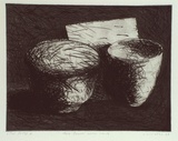 Artist: b'Lincoln, Kevin.' | Title: b'Two bowls with card' | Date: 1985 | Technique: b'drypoint, etching and aquatint, printed in black ink, from one plate'
