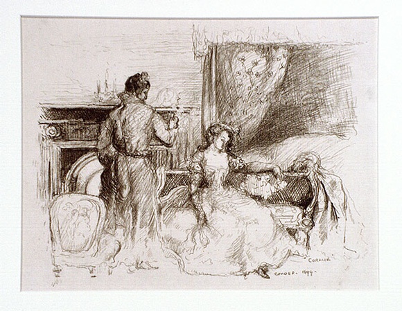 Artist: b'Conder, Charles.' | Title: b'Coralie.' | Date: 1899 | Technique: b'transfer-lithograph, printed in brown-green ink, from one stone'