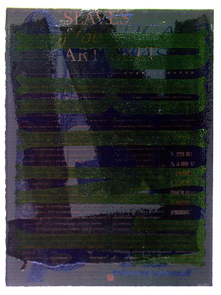 Artist: b'Florrimell, Michael.' | Title: bnot titled [lost in a haze... who's protest?] [verso] | Date: 1994 - 1995 | Technique: b'screenprint, printed in colour from multiple stencils'