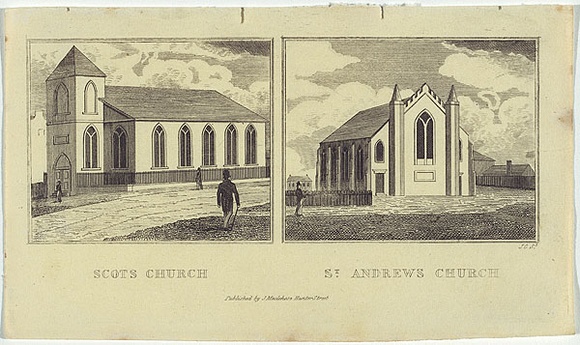 Artist: b'Carmichael, John.' | Title: b'Scots Church / St. Andrews Church.' | Date: 1838-39 | Technique: b'engraving, printed in black ink, from one copper plate'