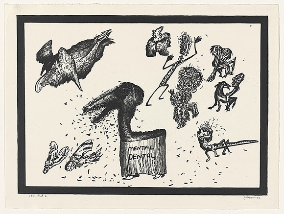 Artist: b'Paterson, Jim.' | Title: b'Mental dental' | Date: 1984 | Technique: b'lithograph, printed in black ink, from one zinc plate'