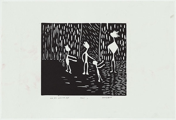 Artist: b'Deeaggadditt Phillips, Dennis.' | Title: b'The boy with one eye' | Date: 1986 | Technique: b'linocut, printed in black ink, from one block'