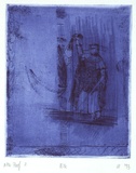 Artist: b'Palethorpe, Jan' | Title: b'Knight' | Date: 1993 | Technique: b'etching, roulette and aquatint, printed in blue ink, from one copper plate'