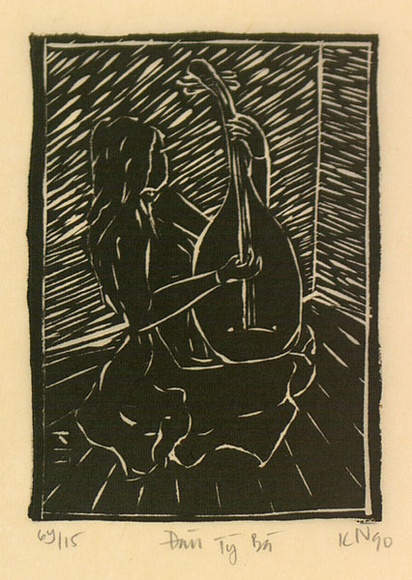 Artist: Nguyen, Tuyet Bach. | Title: Dan ty ba [Pipa lute] | Date: 1990 | Technique: linocut, printed in black ink, from one block