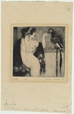 Artist: LINDSAY, Norman | Title: Lady and the parrot. | Date: 1917 | Technique: etching, and softground-etching, printed in dark blue black ink, from one plate